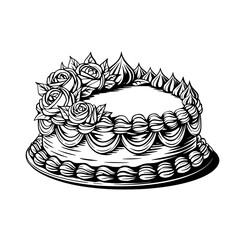 Vintage Cake Illustration: Black & White Roses, Celebration Design