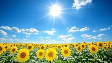 Fototapeta premium Sunny sunflower field stretches under a blue sky