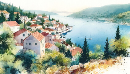 Hvar – Hand-Drawn Watercolor Illustration of the Croatian Island
