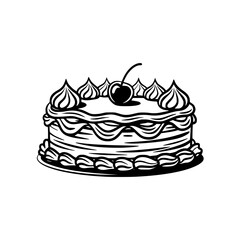 Vector Cake Illustration with Cherry and Cream Decorations