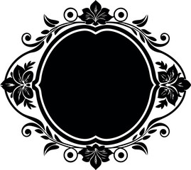 black and white floral flower frame on white background