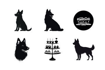 Elegant dog silhouettes with dessert and wine glasses