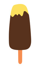 Chocolate covered ice cream bar hand drawn illustration, isolated vector on transparent. Flat style design. Birthday celebration, festival, carnival, party, anniversary clip art, element