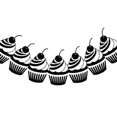 Black and White Cupcakes with Cherries on White Background