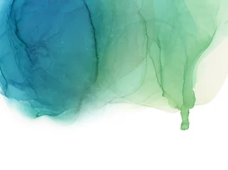 Selbstklebende Fototapeten Farben Im Wasser Art smoke alcohol Ink, watercolor hand drawn painting cloud wave water blot. Abstract blue  turquoise marble background.  © Liliia