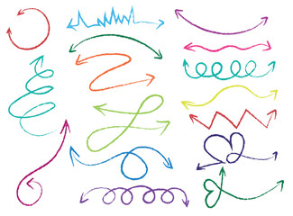 Hand drawn colorful double side arrow crayon brush style arrows illustration vector