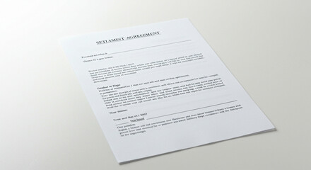 Fototapeta premium Settlement agreement with nonsensical language resting on a white surface
