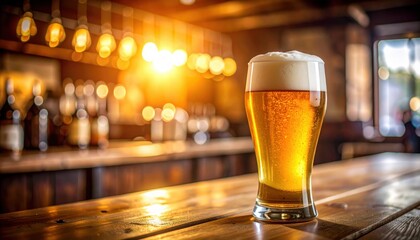 Refreshing beer glass cozy bar beverage photography warm atmosphere close-up shot craft beer experience