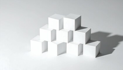 White Cubes Geometric Composition Minimal Abstract 3D Rendering