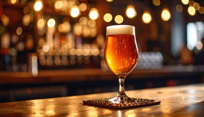 Enjoying craft beer at a cozy pub beautiful glass warm atmosphere nighttime view relaxation concept
