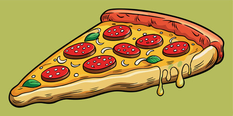 Pizza slice with dripping cheese. A slice of Italian pizza on a white background.Vector Illustration.
