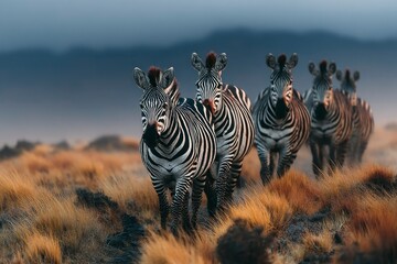 Fototapeta premium Group of Zebras in a Natural Habitat Wildlife Photography African Animals Striped Patterns