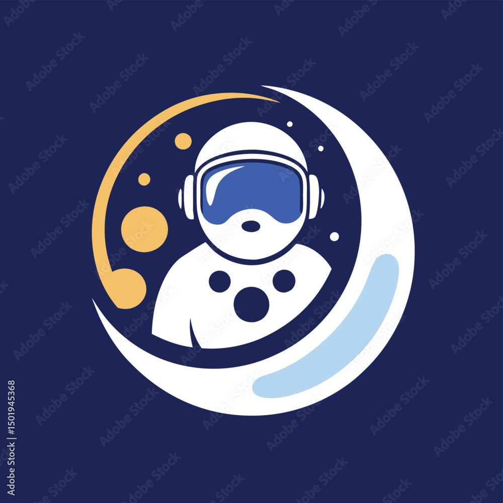 Poster cute animal astronaut logo design featuring a paw print in space with planets and stars on a dark ba