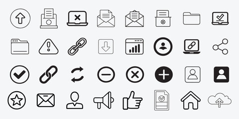 set of numbers and symbols web Icons,  Set of Share, Upload, and Link More Icons Line and Silhouette Vector Style on White Background