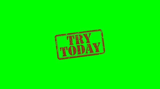 Animated "Try Today" red rubber stamp on a green screen chroma key background for product trials and promotional content