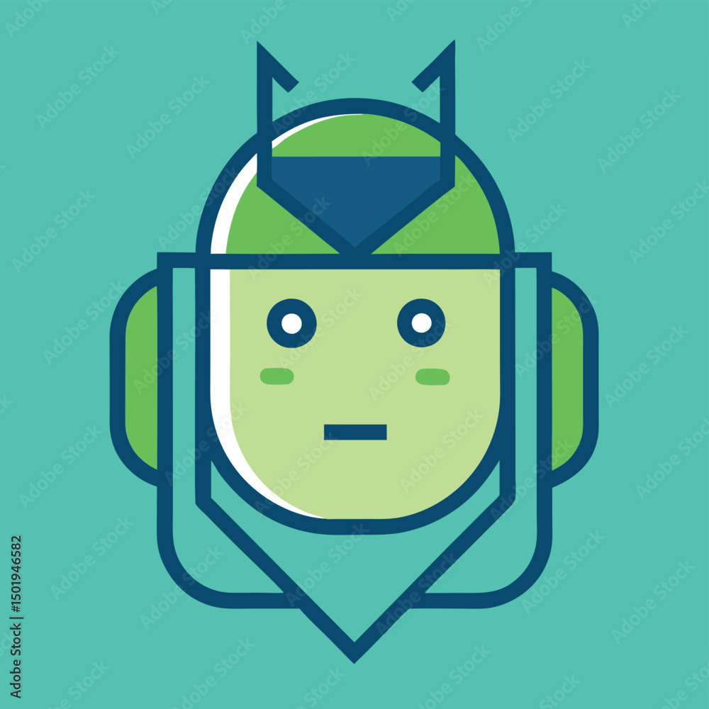 Poster cheerful robot character design for technology and innovation in a modern digital landscape illustra