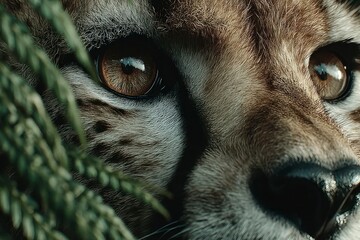 Intense Gaze of a Wild Predator Peering Through Foliage CloseUp Animal Photography Nature Wi