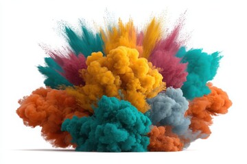 Colorful smoke cloud explosion on white background