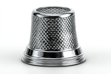 A shiny metallic thimble with intricate diamond patterns ideal for sewing enthusiasts and craf