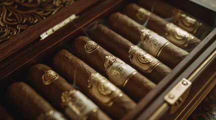 Exquisite craftsmanship: A humidor's luxurious collection of perfectly crafted cigars