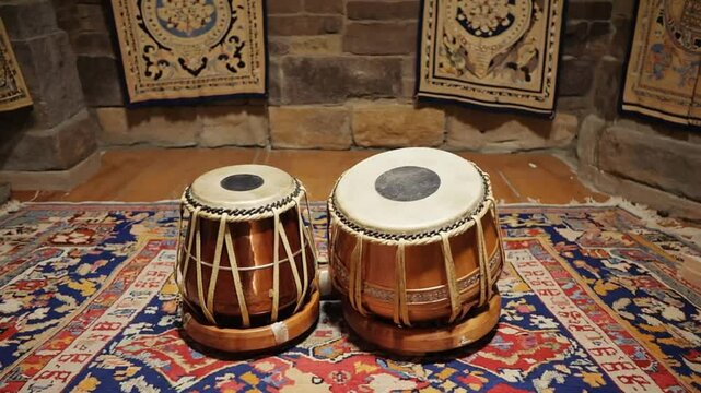 Two tabla drums on rug