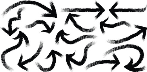  Grunge hand-drawn black arrows with swirls, curves, turns and bold strokes, grunge arrows icon brush