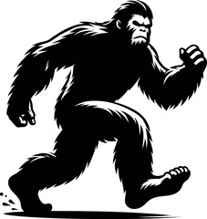 Mysterious Bigfoot Running Silhouette Exploring Wilderness
