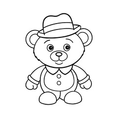 coloring page a teddy bear wearing a green hat line art vector