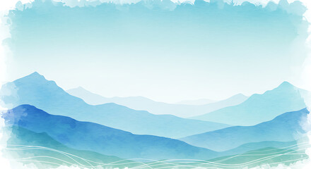 Blue Mountain Range Watercolor Landscape