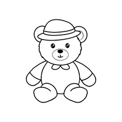 coloring page a teddy bear wearing a green hat line art vector
