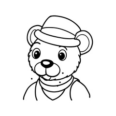 coloring page a teddy bear wearing a green hat line art vector