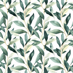 A pattern of green leaves on a white background