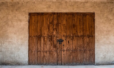 Old rustic wooden door in full frame and free space for text
