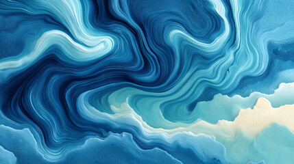 Obraz premium Blue marble with cloudy white swirls and a glossy texture in a modern, vibrant seamless pattern. Ideal for branding, packaging, cosmetics, websites, and interior design visuals.