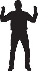 vector; silhouette of a front view of standing man arms raised