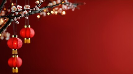 Lantern Decoration and Cherry Blossom Branches in a Vibrant Festive Setting During the Evening