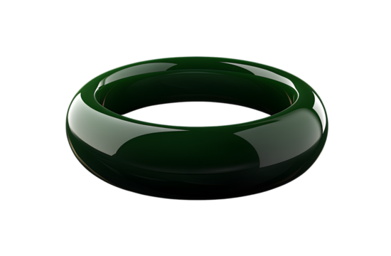 3D icon of a jade ring, dark green in color, on a black background, with no shadows, no gradient shading, no gloss, 