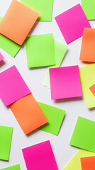 Colorful sticky notes scattered on white surface