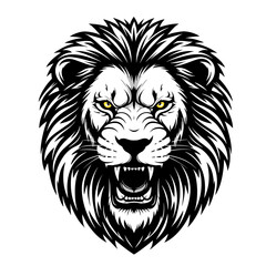 Roaring lion head illustration in black and white style