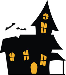 Creepy Haunted House Vector for Halloween – Full Moon and Eerie Shadows