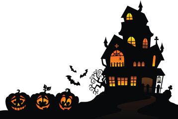 Halloween Haunted House Vector with Ghosts and Pumpkins – Eerie Design