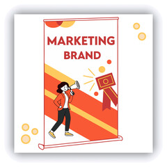 Computer display on a work desk featuring a web design studio page with floating website creation modules, surrounded by empty space for advertising text – ideal for showcasing digital design