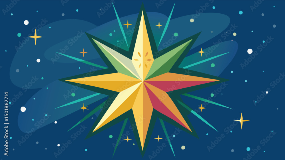 Poster bright gold star vector illustration with radiating lines and sparkling background suitable for fest