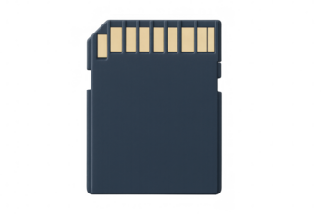 Close-up of a high-resolution sd card with visible gold connectors, isolated on a transparent background, ideal for technology concepts