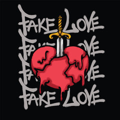 heart pierced by a sword Urban Streetwear t shirt design