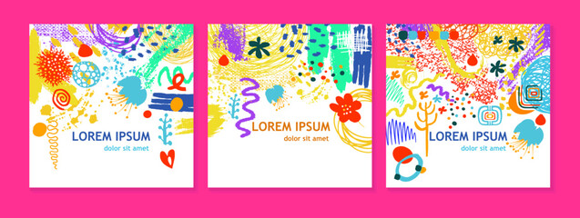 Set of decorative abstract frames. Creative abstract art background. hand drawn. Vector illustration.