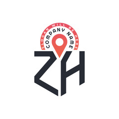 ZH Location Logo Design for Human Resources, Recruitment, and Navigation - Letter ZH Logo with Location Icon for Business and Technology