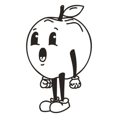 Retro cartoon stroke apple character