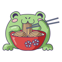 Frog eating ramen cute