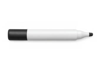 Close-up horizontal view showing black-capped whiteboard marker lying on transparent surface, emphasizing workplace writing tool